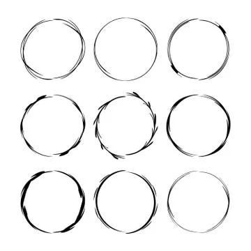 Set of round grunge frames. Empty borders isolated. Vector illustration. Stock Illustration