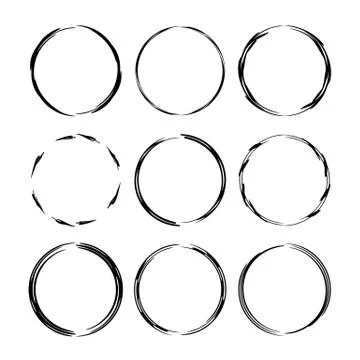 Set of round grunge frames. Empty circlular borders isolated. Vector illustra Stock Illustration