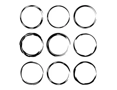 Set of round grunge frames isolated. Collection of empty  borders isolated. V Illustrazione stock