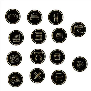 Set of round highlight icons for interior and design Stock Illustration