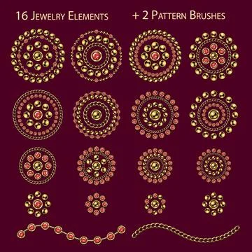 Set of round jewellery elements, pattern chain brushes イラスト素材