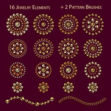 Set with round jewellery elements, pattern brushes Stockillustratie