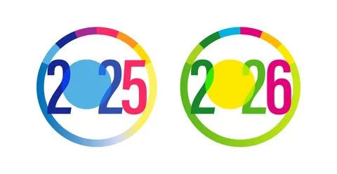 Set of round labels 2025 26 Stock Illustration