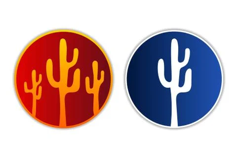 Set of round logo with a picture of a stylized gradient cactus. Red and blue Stockillustratie