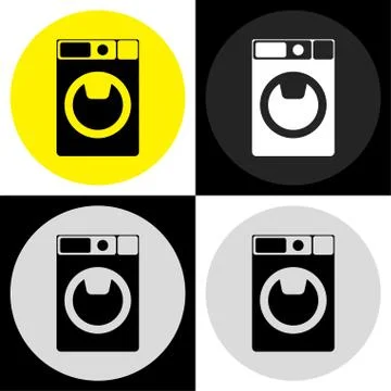 Set of round logos of the washing machine black and white on different back Illustrazione stock