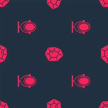 Set Round makeup mirror and Gem stone on seamless pattern. Vector 스톡 일러스트