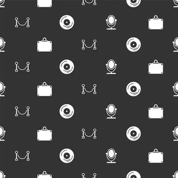 Set Round makeup mirror, Suitcase, Rope barrier and Vinyl disk on seamless Illustrazione stock