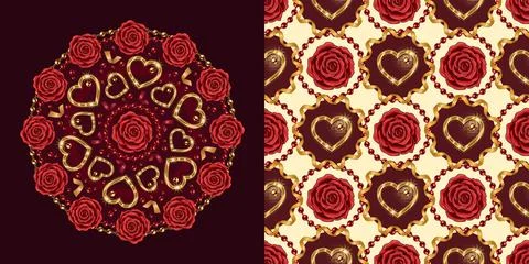 Set of round ornament, geometric pattern for wedding, engagement, Valentine.. Illustrazione stock