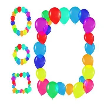 Set round, oval, square frames of colorful balloons in the style of realism. to Stock-Illustration