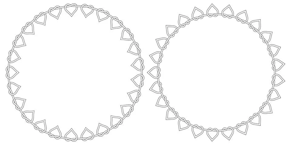 Set round photo frames of intertwining hearts, vector frame wreath for lovers of Stock Illustration