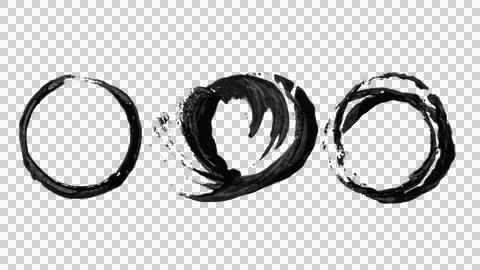 Set of round prints of black paint . on an empty background. PNG Stock Photos