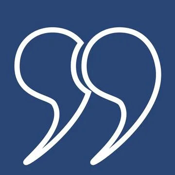 A set of round quotation marks in white on a blue background. Stock Illustration