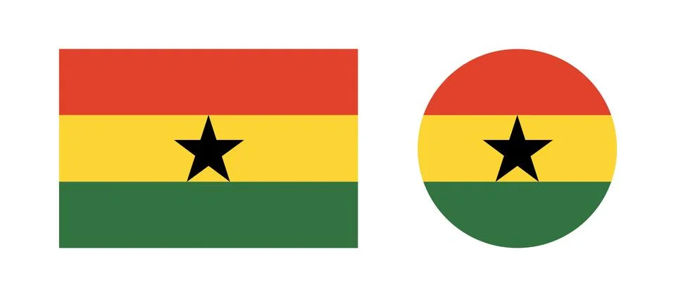 Set of round, rectangular buttons flag of Ghana. National Ghana flag circle 스톡 일러스트