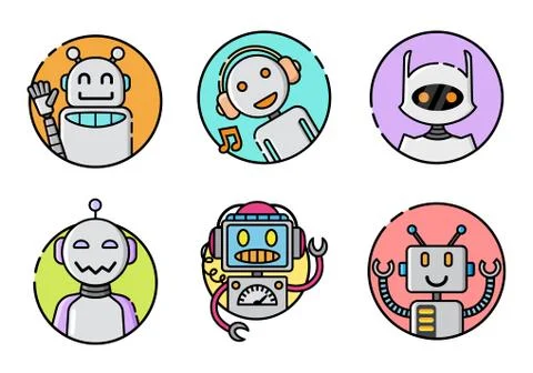 Set of round robot icon on white background Stock Illustration