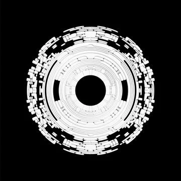 Set of round segmented hifi user interface details isolated on black backgrou Stock Illustration