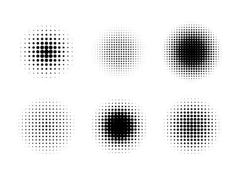 Set of round shapes with halftone gradient effect. Pop art textures Stock Illustration