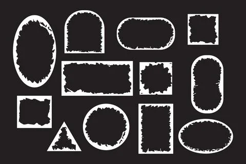 Set Of Round Square Oval Torn Paper Grunge Frames Stock Illustration