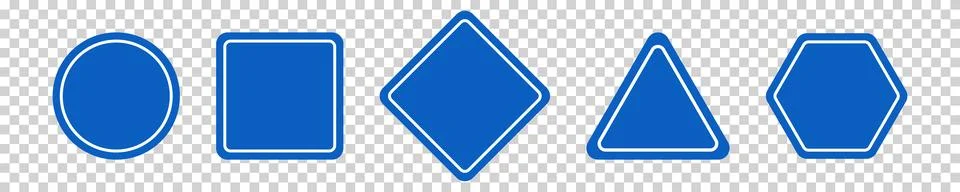 Set of round, square, rhombic, triangular and hexagonal blue road signs. Vect Stock Illustration