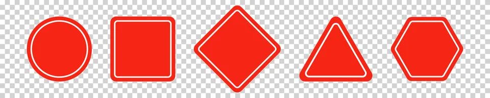 Set of round, square, rhombic, triangular and hexagonal red road signs. Vec.. Stockillustratie