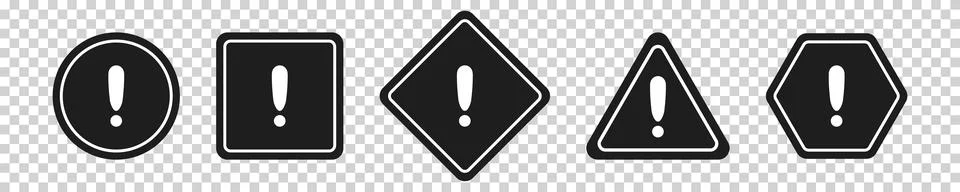 Set of round, square, rhombic, triangular and hexagonal black road signs wi.. Stockillustratie