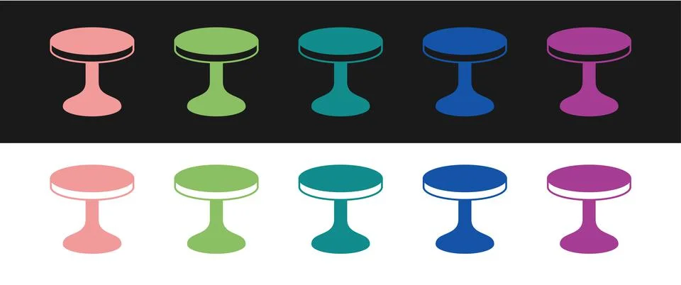 Set Round table icon isolated on black and white background. Vector Illustrazione stock