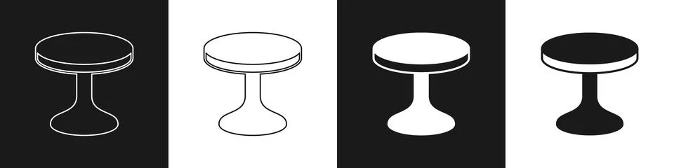 Set Round table icon isolated on black and white background. Vector Illustrazione stock