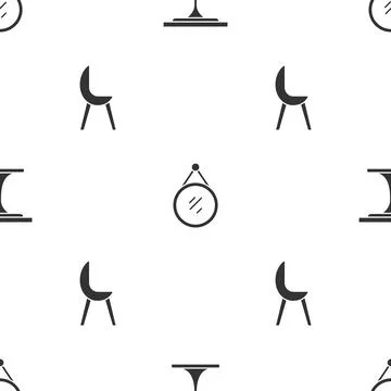 Set Round table, Mirror and Armchair on seamless pattern. Vector 스톡 일러스트