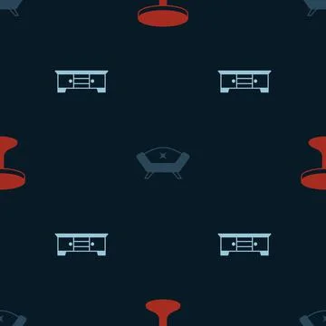 Set Round table, Sofa and TV stand on seamless pattern. Vector Stock Illustration
