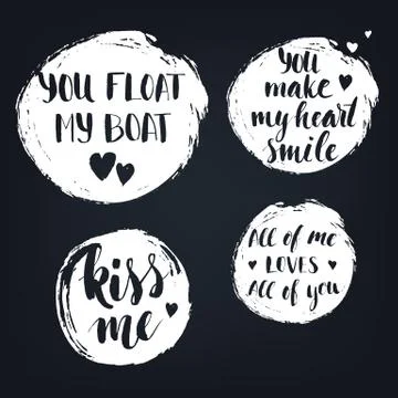 Set of round textured badges with modern calligraphy love quotes on the Stock Illustration
