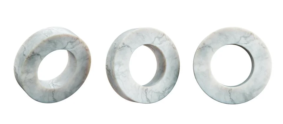 Set of round thick marble frames isolated on transparent white background 库存照片