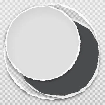 Set of round torn, ripped white and black paper with soft shadow are on squared Stock Illustration