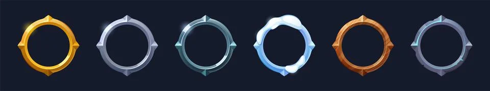Set of round ui game frames, textured circles Illustrazione stock