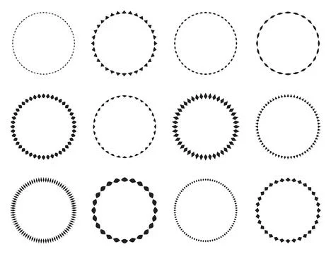 Set of round vector frames. Circle design pattern art. Illustrazione stock