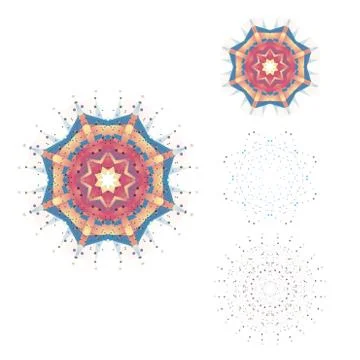 Set of round vector shapes, molecular constructions with connected lines and Illustrazione stock