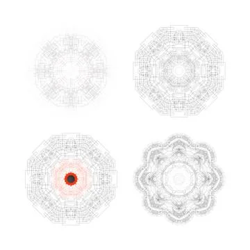 Set of Round vector shapes, technical constructions with connected lines and 스톡 일러스트