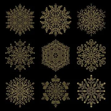 Set of Round Vector Snowflakes With Winter Ornament. Collection of Snowflakes in Stock Illustration