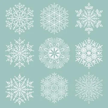 Set of Round Vector Snowflakes With Winter Ornament. Collection of Snowflakes in Stock Illustration