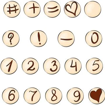 Set of round white chocolate sweets with numbers Stock Illustration