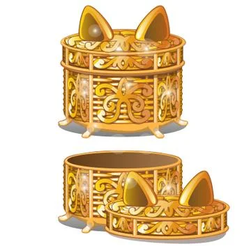 Set of round wicker baskets with lids. Vector illustration. Illustrazione stock