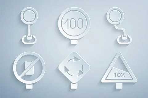 Set Roundabout traffic sign, Road, No cell phone, Steep ascent and descent .. イラスト素材