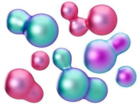 Set of rounded 3D shapes, metaballs, isolated on white background. Metallic Stock Illustration
