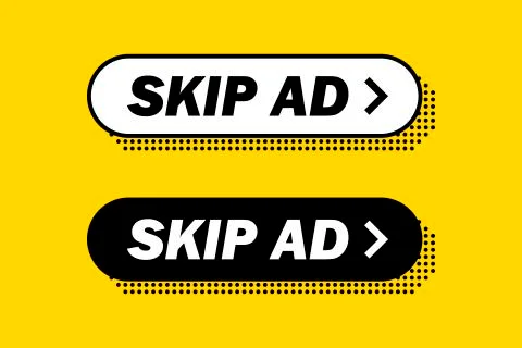 Set of rounded rectangle skip ad button. Vector flat illustrations. Stop adve 스톡 일러스트
