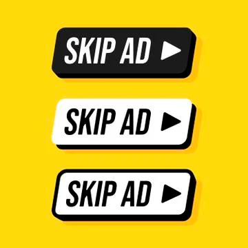 Set of rounded rectangle skip ad button. Vector flat illustrations. Stop adve 库存插图