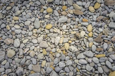Set of rounded stones of different sizes and in gray tones. Stock Photos
