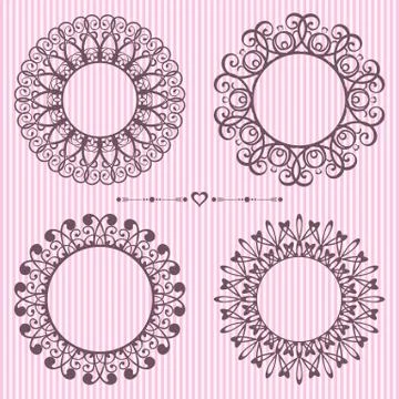 Set of rounded vintage lace frame design elements イラスト素材