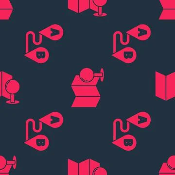 Set Route location and Folded map with push pin on seamless pattern. Vector Illustrazione stock