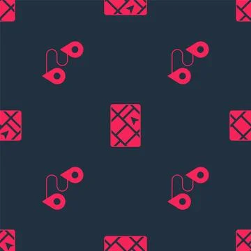 Set Route location and Gps device with map on seamless pattern. Vector Illustrazione stock