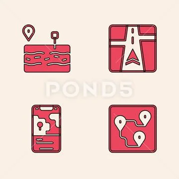 Set Route location, Broken road, Gps device with map and City ...