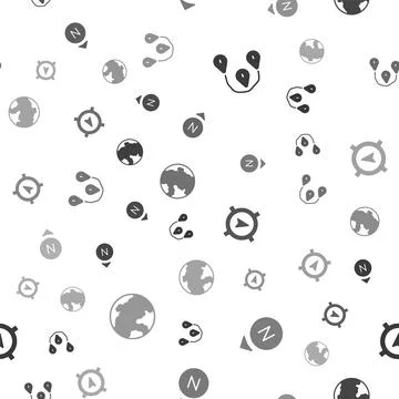 Set Route location, Compass, and Earth globe on seamless pattern. Vector Illustrazione stock