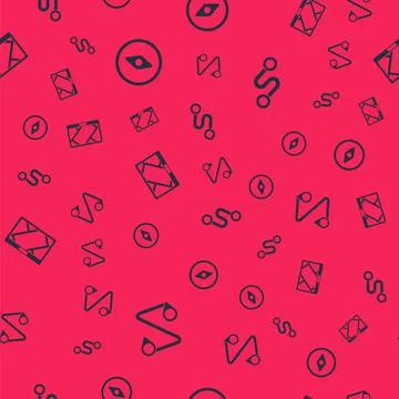 Set Route location, Compass, Gps device with map and on seamless pattern. Vector Illustrazione stock